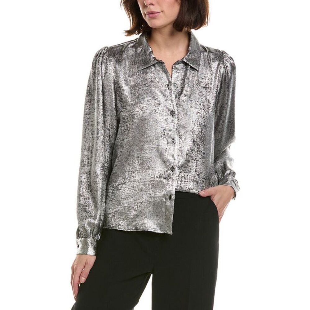 Frame Denim Womens Frame The Shiny Staple Blouse, Gray